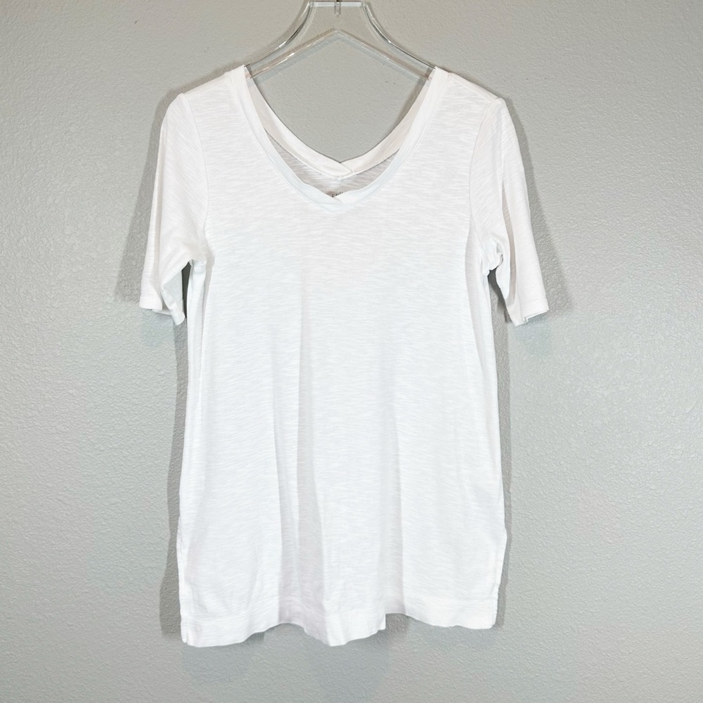 J.JILL Women's Small Pima Double V-Tunic White Knit T-Shirt